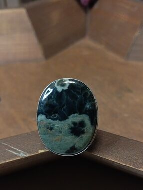 Handmade Dark Green Ocean Jasper Silver Ring